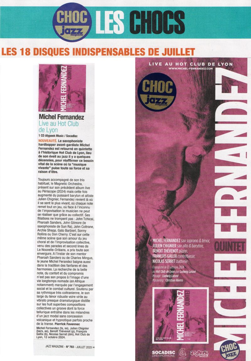 Michel Fernandez Choc Jazz Magazine 2025